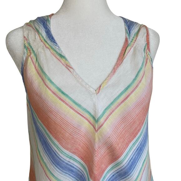 Gap 100% Linen Chevron Smocked Tank Top Blouse Rainbow Striped Vacation Beach - Picture 4 of 16